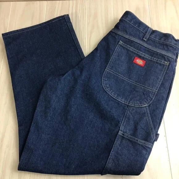 Dickies Men's Denim Blue Jeans Carpenter Utility Occupational Wear W38 Altered - Picture 3 of 13